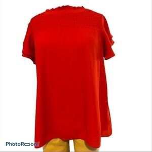 NWT Badley Mischka Red Blouse Ruffle Sleeves Size Small